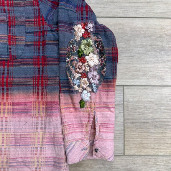 Aratta Silent Journey Flannel Shirt Jacket Patched Boho Grunge Ombre Bohemian - Picture 2 of 14